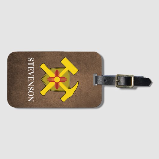 Geologist's Rock Hammer en New Mexico Flag Logo Bagagelabel (Voorkant (horizontaal))