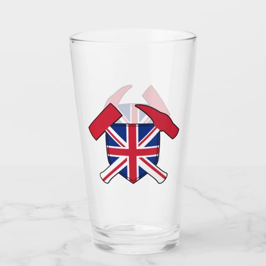 Geologist's Rock Hammer en Union Jack Logo Glas (Achterkant)