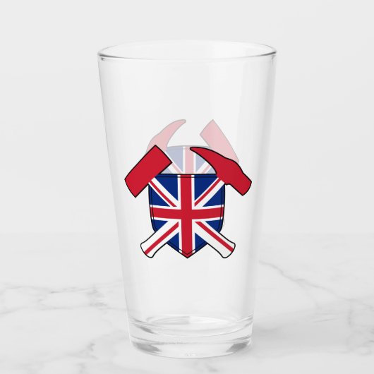 Geologist's Rock Hammer en Union Jack Logo Glas (Voorkant)