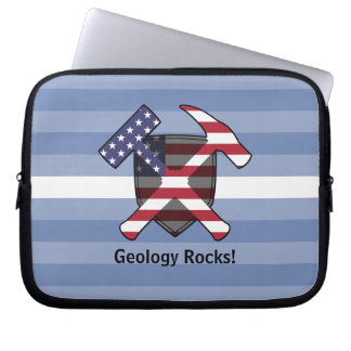 Geologist's Rock Hammer Logo met Amerikaanse vlag Laptop Sleeve