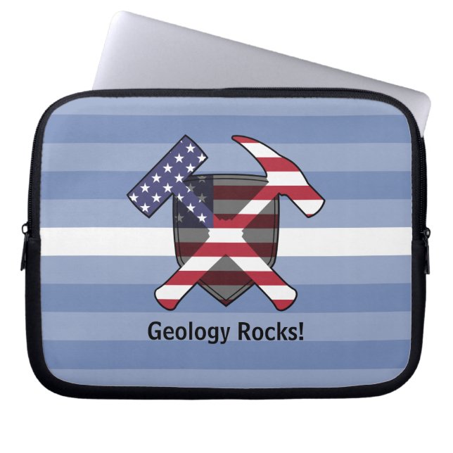 Geologist's Rock Hammer Logo met Amerikaanse vlag Laptop Sleeve (Voorkant)