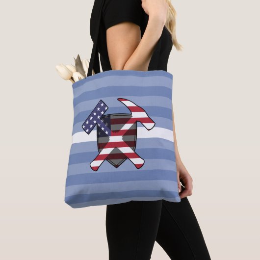 Geologist's Rock Hammer Logo met Amerikaanse vlag Tote Bag