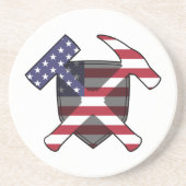 Geologist's Rock Hammer Logo met Amerikaanse vlag Zandsteen Onderzetter (Voorkant)