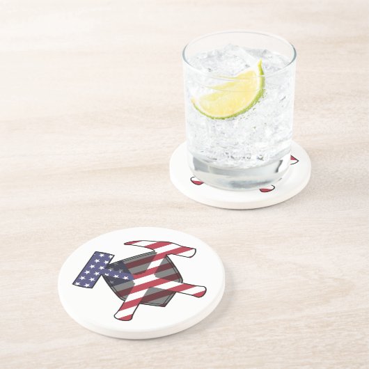 Geologist's Rock Hammer Logo met Amerikaanse vlag Zandsteen Onderzetter (Zijkant)