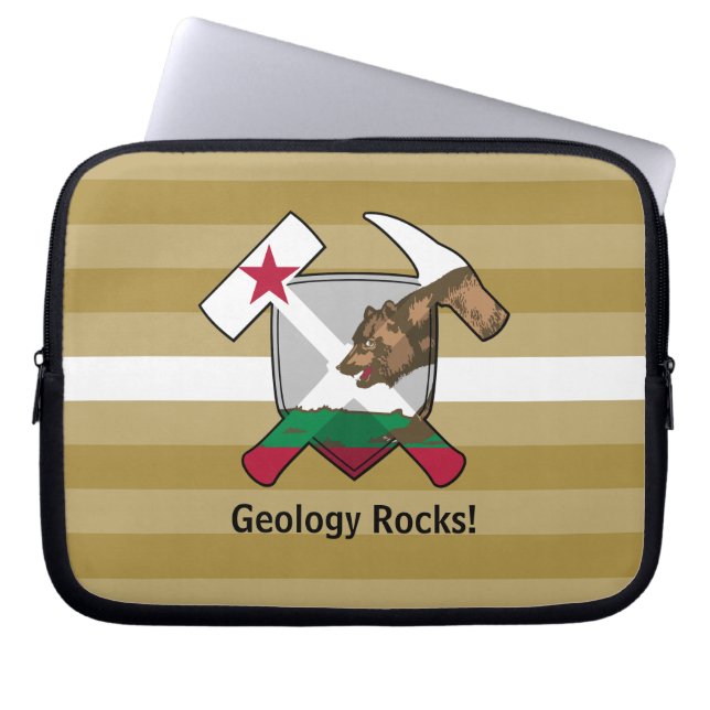 Geologist's Rock Hammer Logo met Californische vla Laptop Sleeve (Voorkant)