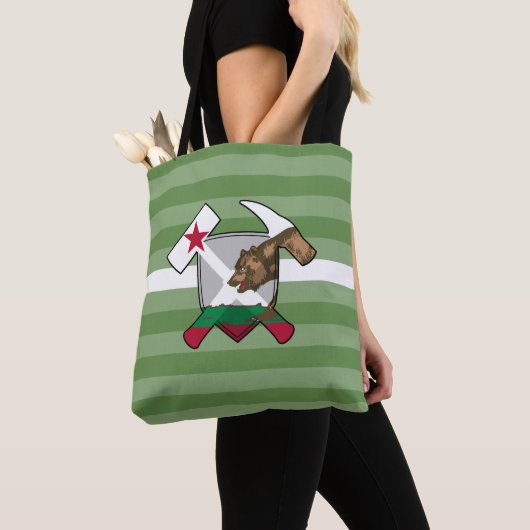 Geologist's Rock Hammer Logo met Californische vla Tote Bag (Dichtbij)