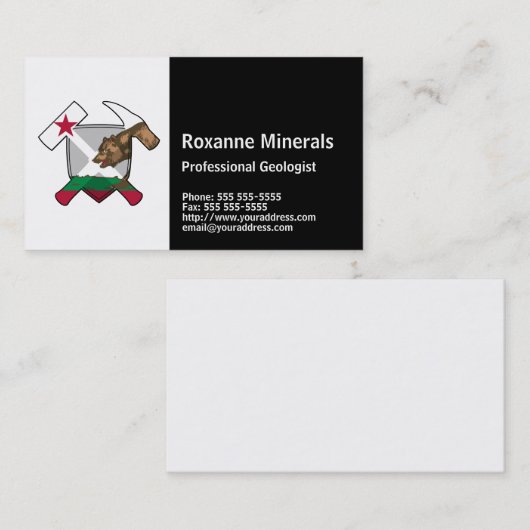Geologist's Rock Hammer Logo met Californische vla Visitekaartje (Voorkant / Achterkant)