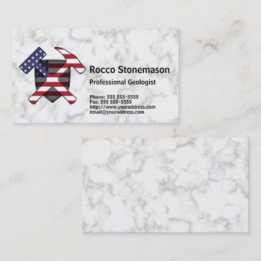 Geologist's Rock Hammer Logo met USA Flag Visitekaartje (Voorkant / Achterkant)
