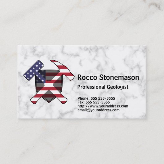 Geologist's Rock Hammer Logo met USA Flag Visitekaartje (Voorkant)