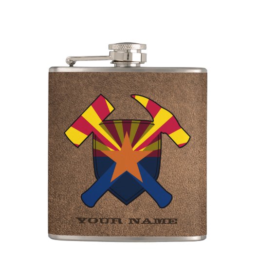 Geologist's Rock Hammer Shield - Arizona Vlag Heupfles (Voorkant)