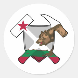 Geologist's Rock Hammer Shield- California Flag Ronde Sticker