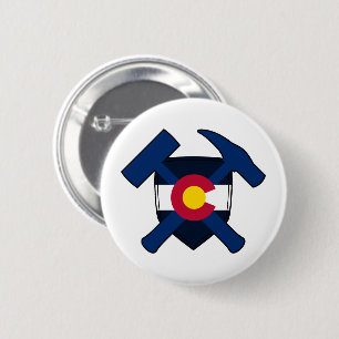 Geologist's Rock Hammer Shield - Colorado Vlag Ronde Button 5,7 Cm