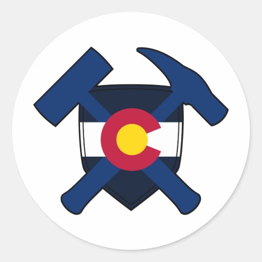 Geologist's Rock Hammer Shield - Colorado Vlag Ronde Sticker (Voorkant)