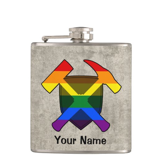 Geologist's Rock Hammer Shield - LGBT Regenboog Vl Heupfles (Voorkant)