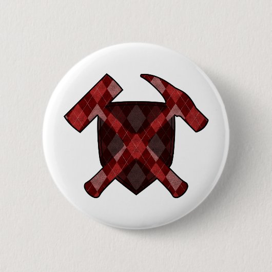 Geologist's Rock Hammer Shield - Red Argyle Ronde Button 5,7 Cm (Voorkant)