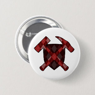 Geologist's Rock Hammer Shield - Red Argyle Ronde Button 5,7 Cm