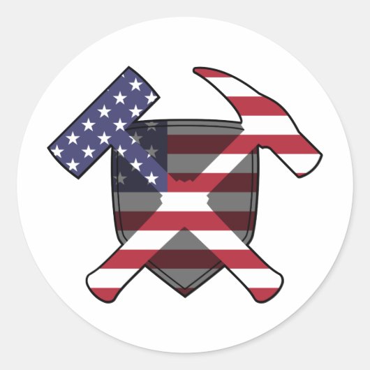 Geologists's Rock Hammer Shield - Amerikaanse vlag Ronde Sticker (Voorkant)