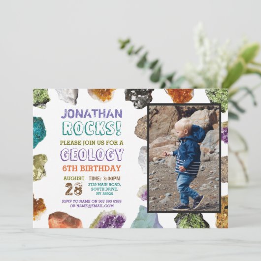 Geology Birthday Party Rocks Pareltjes Crystals Fo Kaart (Staand voorkant)