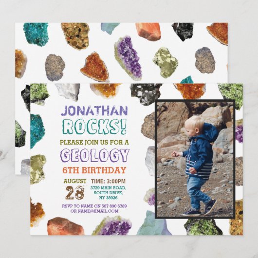 Geology Birthday Party Rocks Pareltjes Crystals Fo Kaart (Voorkant / Achterkant)