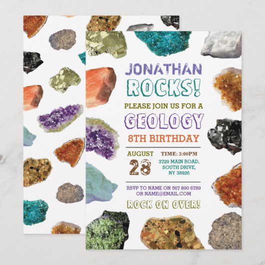 Geology Birthday Party Rocks Pareltjes Crystals In Kaart (Voorkant / Achterkant)