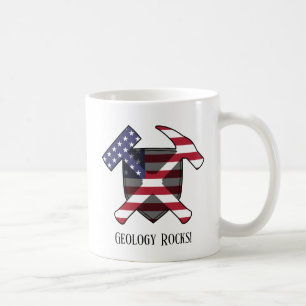 "Geology Rocks" Amerikaanse vlag gekruist Hammer L Koffiemok