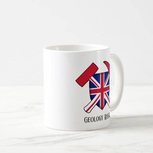 "Geology Rocks" Britse vlag gekruist Hammer Logo Koffiemok (Voorkant rechts)