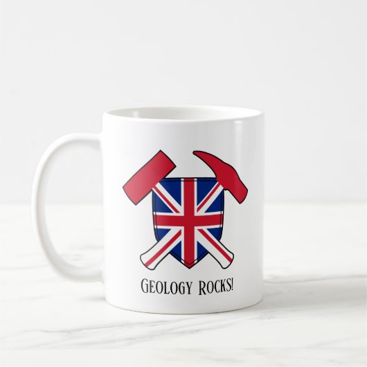 "Geology Rocks" Britse vlag gekruist Hammer Logo Koffiemok (Links)