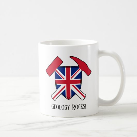 "Geology Rocks" Britse vlag gekruist Hammer Logo Koffiemok (Rechts)