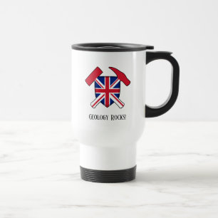 "Geology Rocks" Britse vlag Rock Hammer Logo Reisbeker