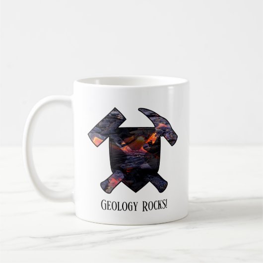"Geology Rocks" Hamer Logo met Hawaïaanse Lava Flo Koffiemok (Links)