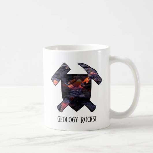 "Geology Rocks" Hamer Logo met Hawaïaanse Lava Flo Koffiemok (Rechts)