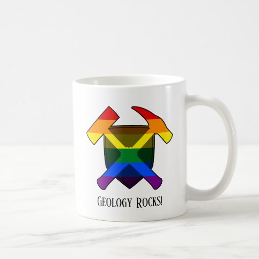 "Geology Rocks" LGBT Rainbow Flag Hammer Logo Koffiemok (Rechts)