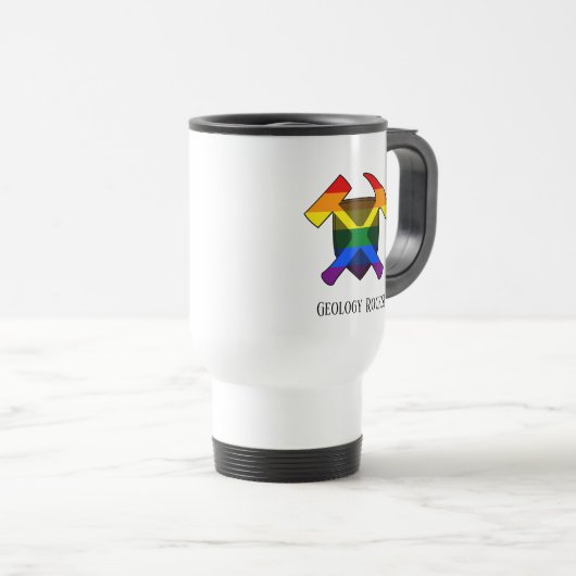 "Geology Rocks" LGBT Rainbow Flag Hammer Logo Reisbeker (Voorkant rechts)