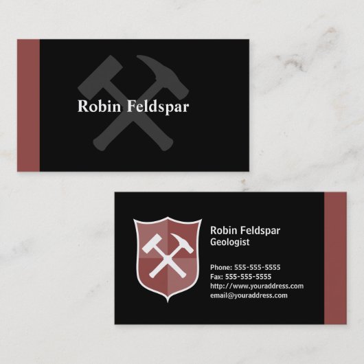 Geoloog Crossed Rock Hammer Shield Visitekaartje (Voorkant / Achterkant)