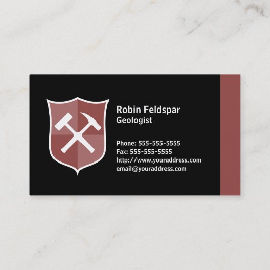 Geoloog Crossed Rock Hammer Shield Visitekaartje (Achterkant)
