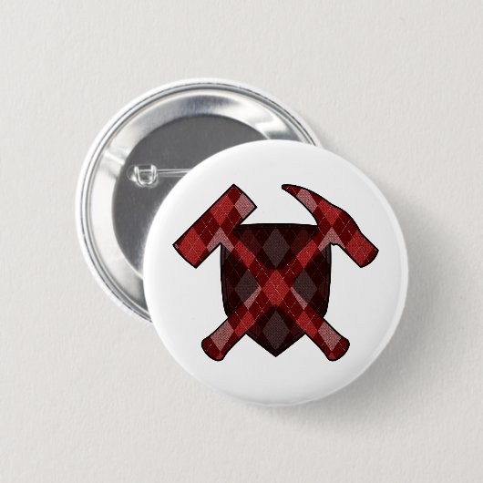 Geoloog Hamer Schild- Rood Argyle Ronde Button 5,7 Cm (Voorkant /achterkant)