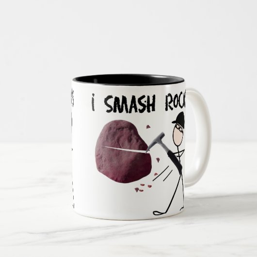 Geoloog Stickman "I Smash Rocks" Tweekleurige Koffiemok (Voorkant rechts)