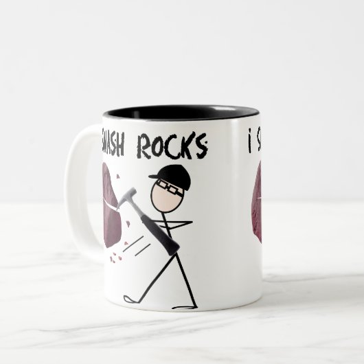Geoloog Stickman "I Smash Rocks" Tweekleurige Koffiemok (Voorkant links)