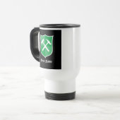 Geoloog's Crossed Rock Hammer en Shield Logo Reisbeker (Voorkant links)