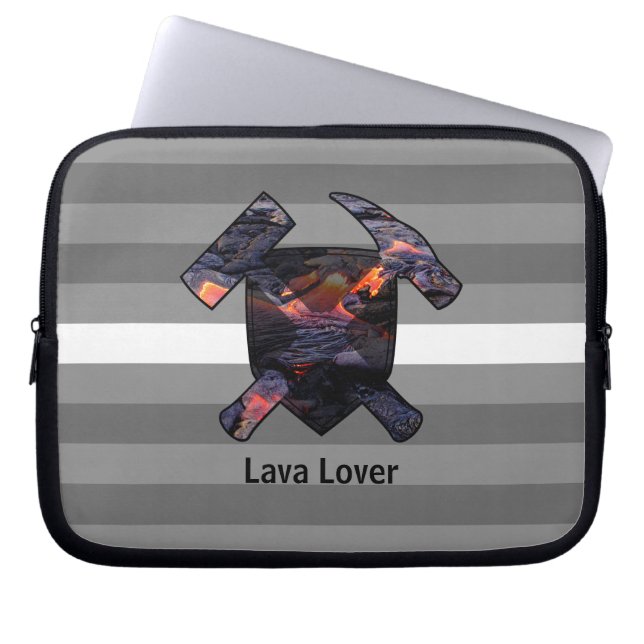 Geoloog's "Lava Lover" Rock Hammer Logo Laptop Sleeve (Voorkant)