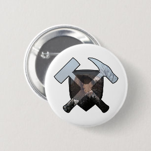 Geoloog's Rock Hammer en Half Dome Logo Ronde Button 5,7 Cm