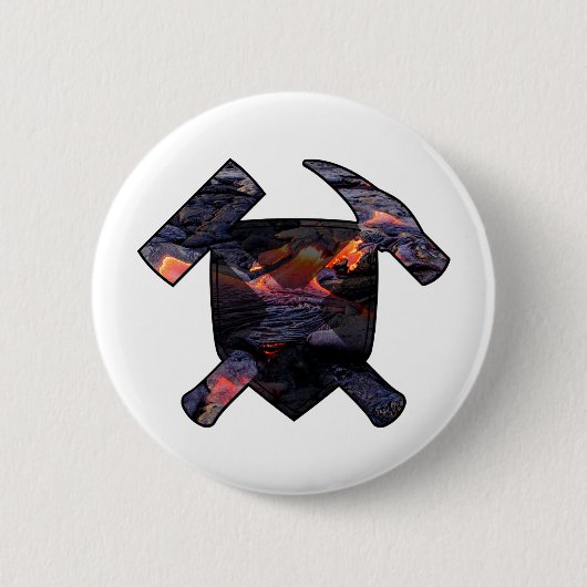 Geoloog's Rock Hammer en Lava Flow Logo Ronde Button 5,7 Cm (Voorkant)