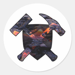 Geoloog's Rock Hammer en Lava Flow Logo Ronde Sticker