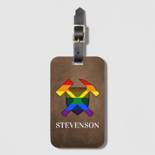 Geoloog's Rock Hammer en LGBT Rainbow Flag Logo Bagagelabel (Voorkant (verticaal))