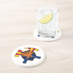 Geoloog's Rock Hammer Logo met Arizona Vlag Zandsteen Onderzetter