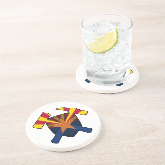 Geoloog's Rock Hammer Logo met Arizona Vlag Zandsteen Onderzetter (Zijkant)