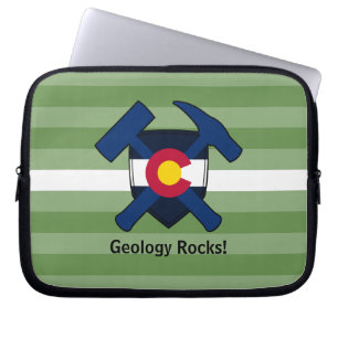 Geoloog's Rock Hammer Logo met Colorado Vlag Laptop Sleeve