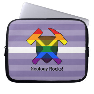 Geoloog's Rock Hammer Logo met LGBT Pride Flag Laptop Sleeve