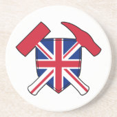 Geoloog's Rock Hammer Logo met Union Jack Zandsteen Onderzetter (Voorkant)