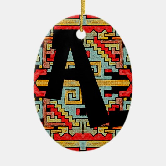 Geomethrisch tribaal/etnisch patroon en Initialen Keramisch Ornament (Voorkant)